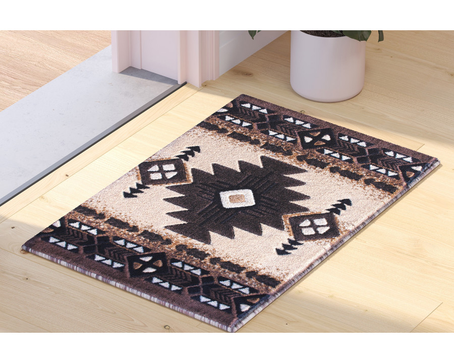 BLNK Mohave Collection Southwestern Style Olefin Traditional Fibers Area Rug with Jute Backing - Brown, 2'W x 3'L