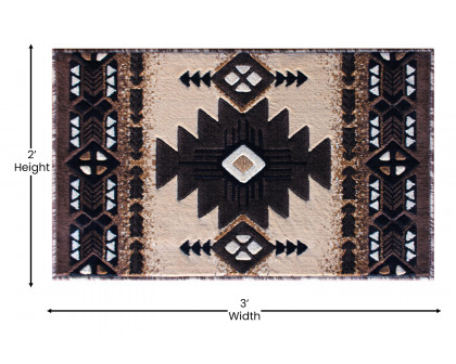 BLNK Mohave Collection Southwestern Style Olefin Traditional Fibers Area Rug with Jute Backing - Brown, 2'W x 3'L