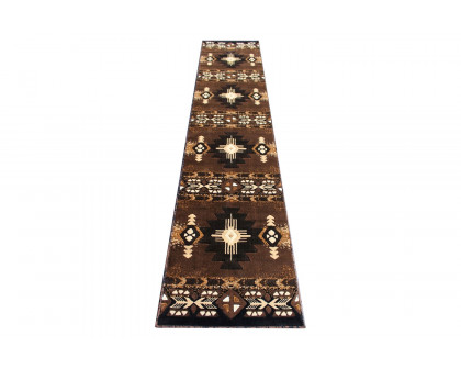 BLNK Mohave Collection Southwestern Style Olefin Traditional Area Rug with Jute Backing - Chocolate, 2'W x 10'L