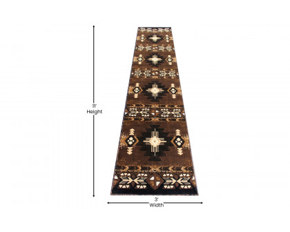 BLNK Mohave Collection Southwestern Style Olefin Traditional Area Rug with Jute Backing - Chocolate, 2'W x 10'L