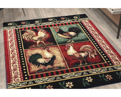 BLNK Gallus Collection Olefin Rooster Themed Area Rug with Jute Backing for Kitchen