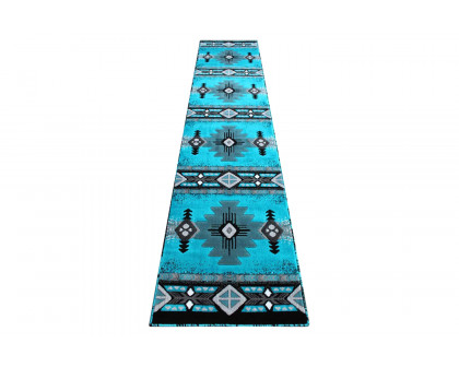 BLNK Mohave Collection Southwestern Style Olefin Traditional Area Rug with Jute Backing - Turquoise, 2'W x 11'L