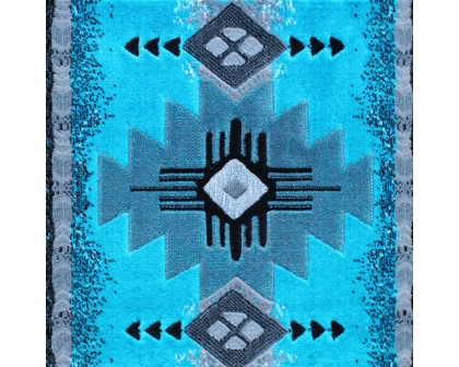 BLNK Mohave Collection Southwestern Style Olefin Traditional Area Rug with Jute Backing - Turquoise, 2'W x 11'L