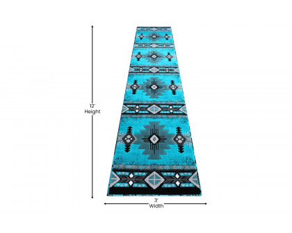 BLNK Mohave Collection Southwestern Style Olefin Traditional Area Rug with Jute Backing - Turquoise, 2'W x 11'L