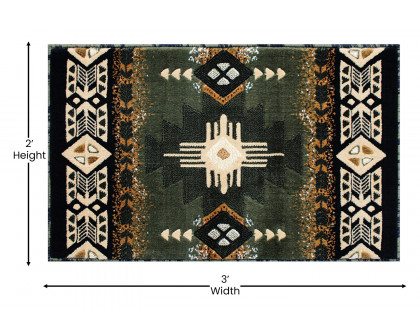 BLNK Mohave Collection Southwestern Style Olefin Traditional Area Rug with Jute Backing - Sage, 2'W x 3'L