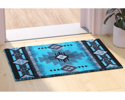 BLNK Mohave Collection Southwestern Style Olefin Traditional Area Rug with Jute Backing - Turquoise, 2'W x 3'L