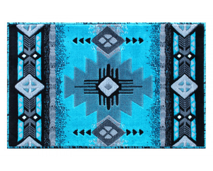 BLNK Mohave Collection Southwestern Style Olefin Traditional Area Rug with Jute Backing - Turquoise, 2'W x 3'L