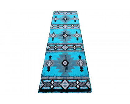 BLNK Mohave Collection Southwestern Style Olefin Traditional Area Rug with Jute Backing - Turquoise, 2'W x 7'L