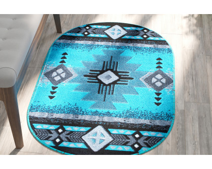 BLNK - Mohave Collection Southwestern Style Oval Olefin Traditional Area Rug with Jute Backing