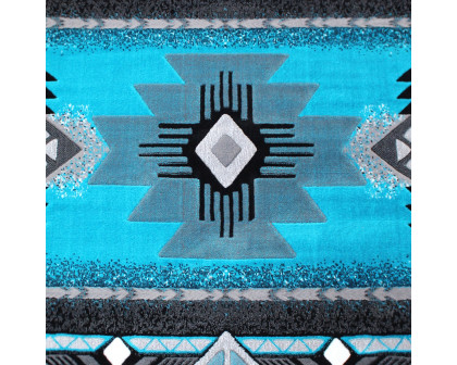 BLNK Mohave Collection Southwestern Style Olefin Traditional Area Rug with Jute Backing - Turquoise, 5'W x 5'L