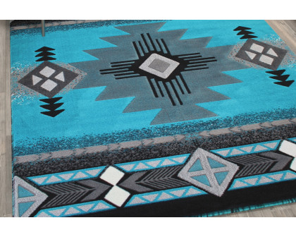 BLNK Mohave Collection Southwestern Style Olefin Traditional Area Rug with Jute Backing - Turquoise, 5'W x 7'L