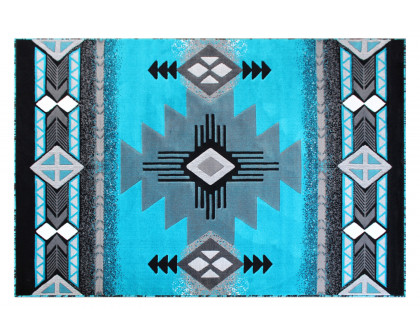 BLNK Mohave Collection Southwestern Style Olefin Traditional Area Rug with Jute Backing - Turquoise, 5'W x 7'L