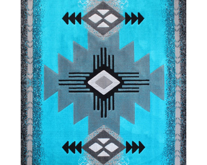 BLNK Mohave Collection Southwestern Style Olefin Traditional Area Rug with Jute Backing - Turquoise, 5'W x 7'L