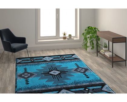 BLNK - Mohave Collection Southwestern Style Olefin Traditional Area Rug with Jute Backing