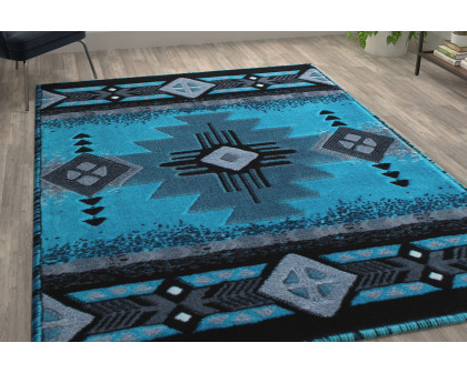 BLNK Mohave Collection Southwestern Style Olefin Traditional Area Rug with Jute Backing - Turquoise, 6'W x 9'L