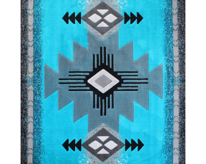 BLNK Mohave Collection Southwestern Style Olefin Traditional Area Rug with Jute Backing - Turquoise, 6'W x 9'L