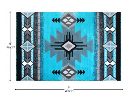 BLNK Mohave Collection Southwestern Style Olefin Traditional Area Rug with Jute Backing - Turquoise, 6'W x 9'L