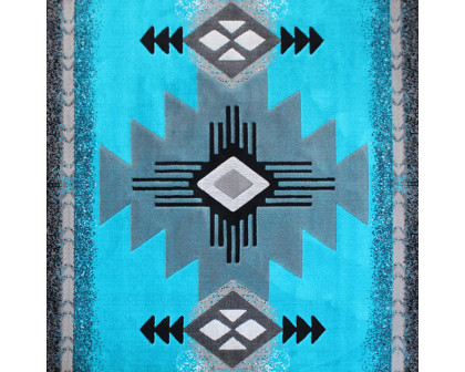 BLNK Mohave Collection Southwestern Style Olefin Traditional Area Rug with Jute Backing - Turquoise, 8'W x 10'L