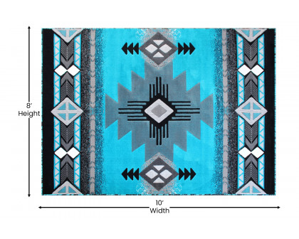 BLNK Mohave Collection Southwestern Style Olefin Traditional Area Rug with Jute Backing - Turquoise, 8'W x 10'L