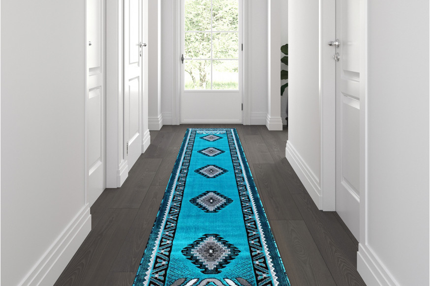 BLNK™ Ventana Collection Southwest Olefin Area Rug with Jute Backing - Turquoise, 2'W x 10'L