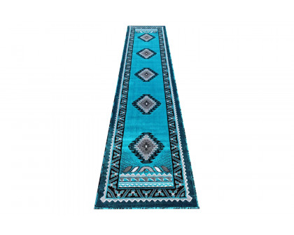 BLNK™ Ventana Collection Southwest Olefin Area Rug with Jute Backing - Turquoise, 2'W x 10'L