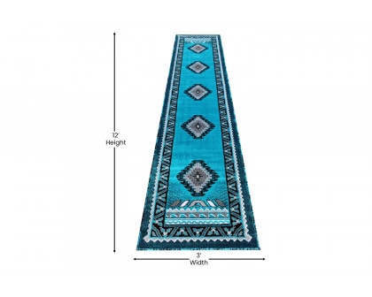 BLNK™ Ventana Collection Southwest Olefin Area Rug with Jute Backing - Turquoise, 2'W x 10'L