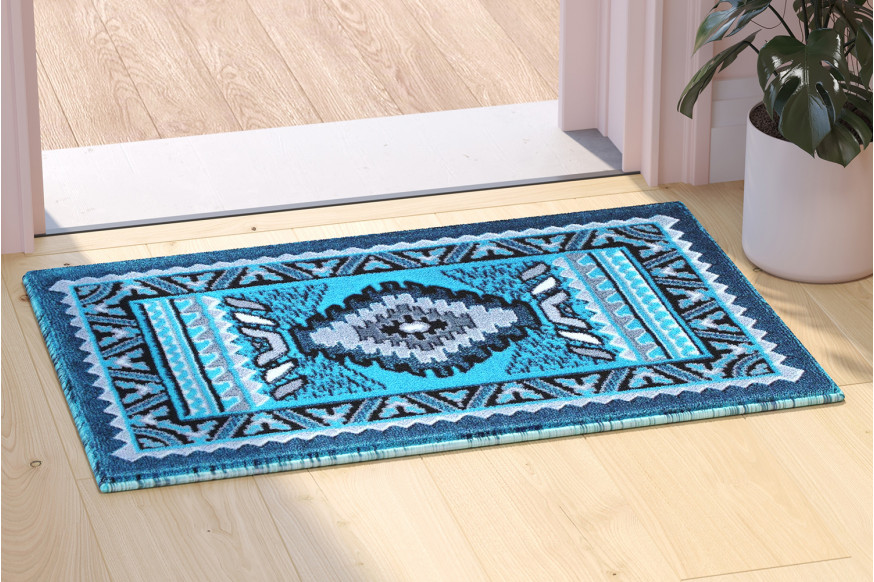 BLNK™ Ventana Collection Southwest Olefin Area Rug with Jute Backing - Turquoise, 2'W x 3'L