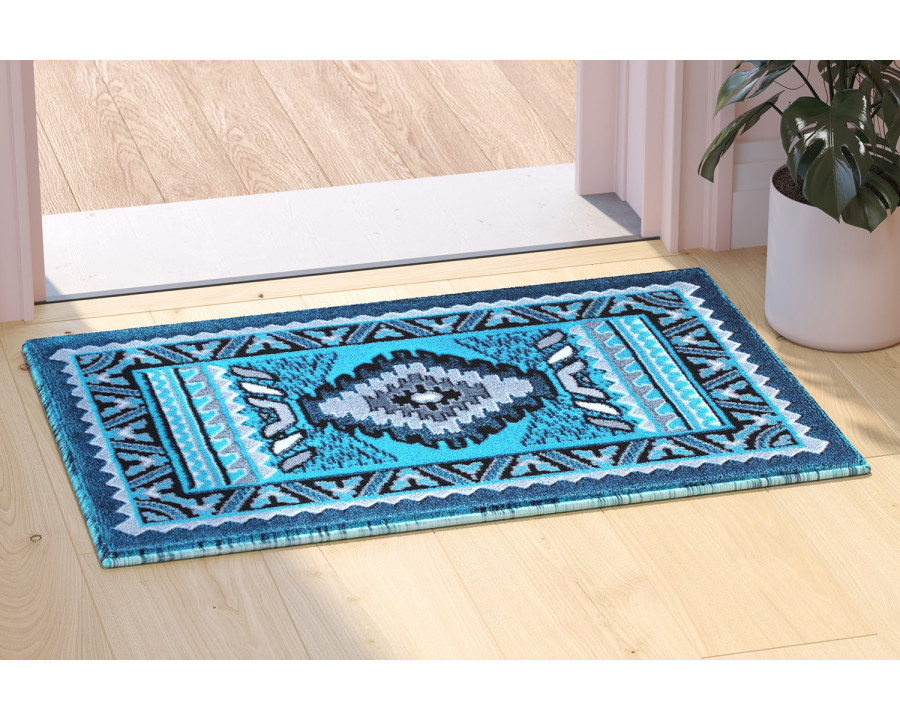 BLNK Ventana Collection Southwest Olefin Area Rug with Jute Backing - Turquoise, 2'W x 3'L