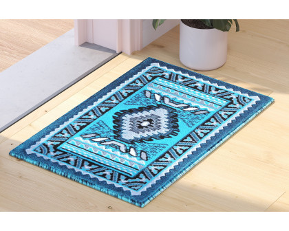 BLNK™ Ventana Collection Southwest Olefin Area Rug with Jute Backing - Turquoise, 2'W x 3'L