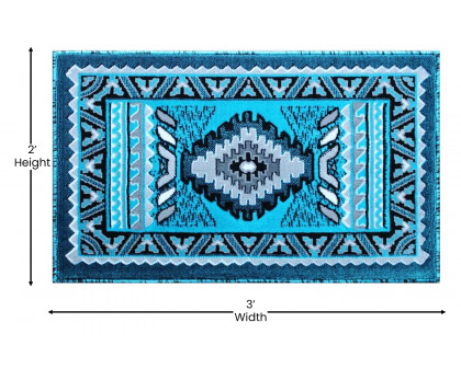 BLNK™ Ventana Collection Southwest Olefin Area Rug with Jute Backing - Turquoise, 2'W x 3'L