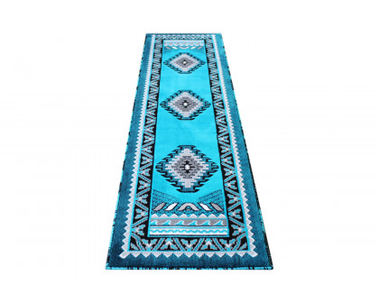 BLNK™ Ventana Collection Southwest Olefin Area Rug with Jute Backing - Turquoise, 2'W x 7'L