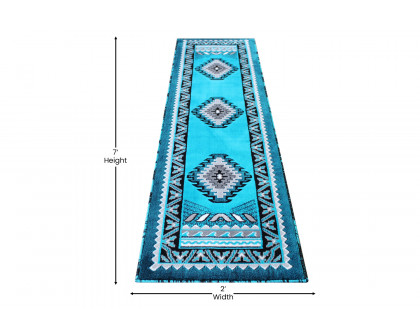 BLNK™ Ventana Collection Southwest Olefin Area Rug with Jute Backing - Turquoise, 2'W x 7'L