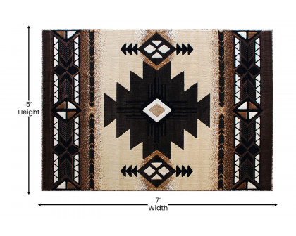 BLNK Mohave Collection Southwestern Style Olefin Traditional Fibers Area Rug with Jute Backing - Brown, 5'W x 7'L