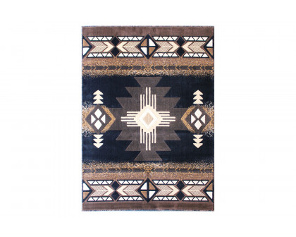 BLNK Mohave Collection Southwestern Style Olefin Traditional Area Rug with Jute Backing - Black, 5'W x 7'L