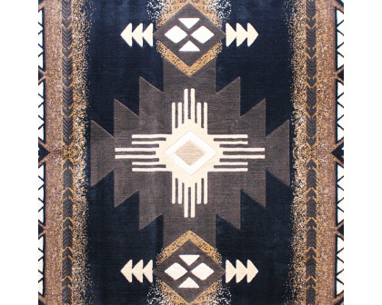 BLNK Mohave Collection Southwestern Style Olefin Traditional Area Rug with Jute Backing - Black, 5'W x 7'L