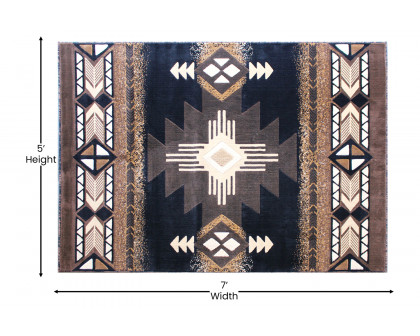 BLNK Mohave Collection Southwestern Style Olefin Traditional Area Rug with Jute Backing - Black, 5'W x 7'L