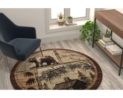 BLNK Vale Collection Olefin Rustic Wildlife Themed Area Rug with Jute Backing