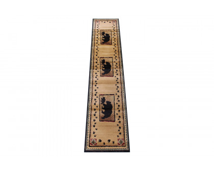 BLNK - Matra Collection Rustic Style Black Bear and Cub Area Rug with Jute Backing