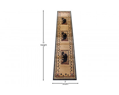 BLNK™ - Matra Collection Rustic Style Black Bear and Cub Area Rug with Jute Backing