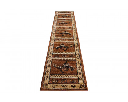 BLNK Hoytt Collection Brown Bucking Bronco Cowboy Area Rug with Jute Backing