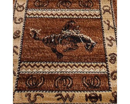 BLNK Hoytt Collection Brown Bucking Bronco Cowboy Area Rug with Jute Backing - 2'W x 11'L