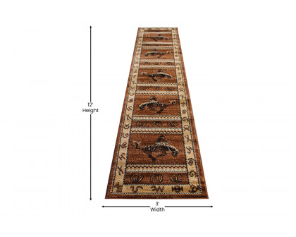 BLNK Hoytt Collection Brown Bucking Bronco Cowboy Area Rug with Jute Backing - 2'W x 11'L