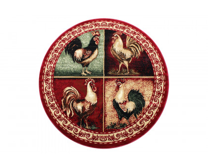 BLNK Gallus Collection Round Olefin Rooster Themed Area Rug with Jute Backing for Kitchen