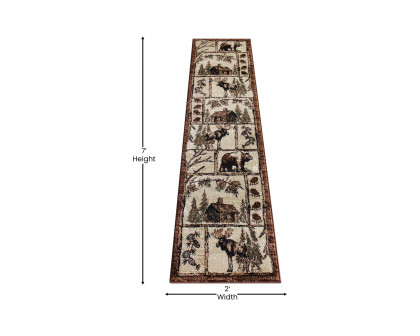 BLNK Vale Collection Olefin Rustic Wildlife Themed Area Rug with Jute Backing - 2'W x 7'L