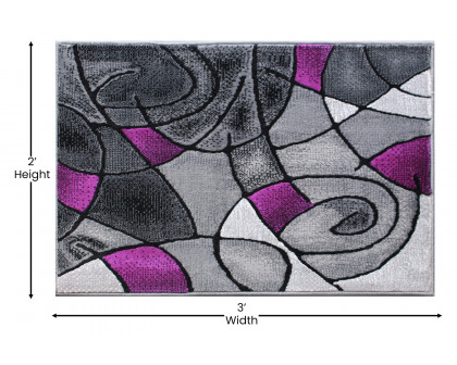 BLNK Jubilee Collection Abstract Olefin Pattern Area Rug with Jute Backing - Purple, 2'W x 3'L