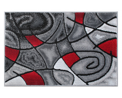 BLNK Jubilee Collection Abstract Olefin Pattern Area Rug with Jute Backing - Red, 2'W x 3'L