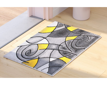 BLNK Jubilee Collection Abstract Olefin Pattern Area Rug with Jute Backing - Yellow, 2'W x 3'L