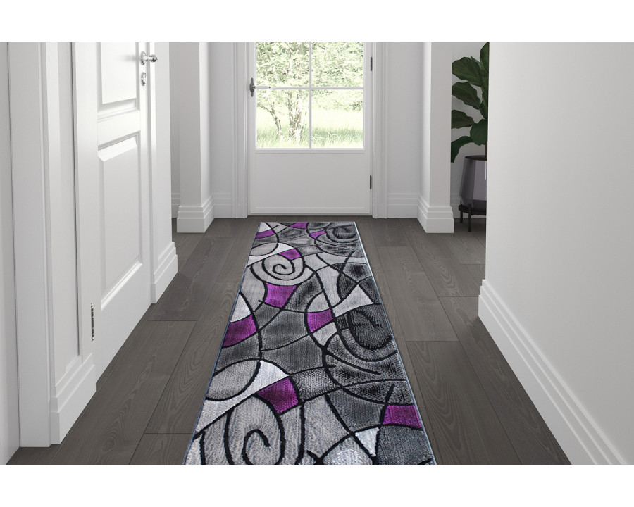 BLNK Jubilee Collection Abstract Olefin Area Rug with Jute Backing - Purple, 2'W x 7'L