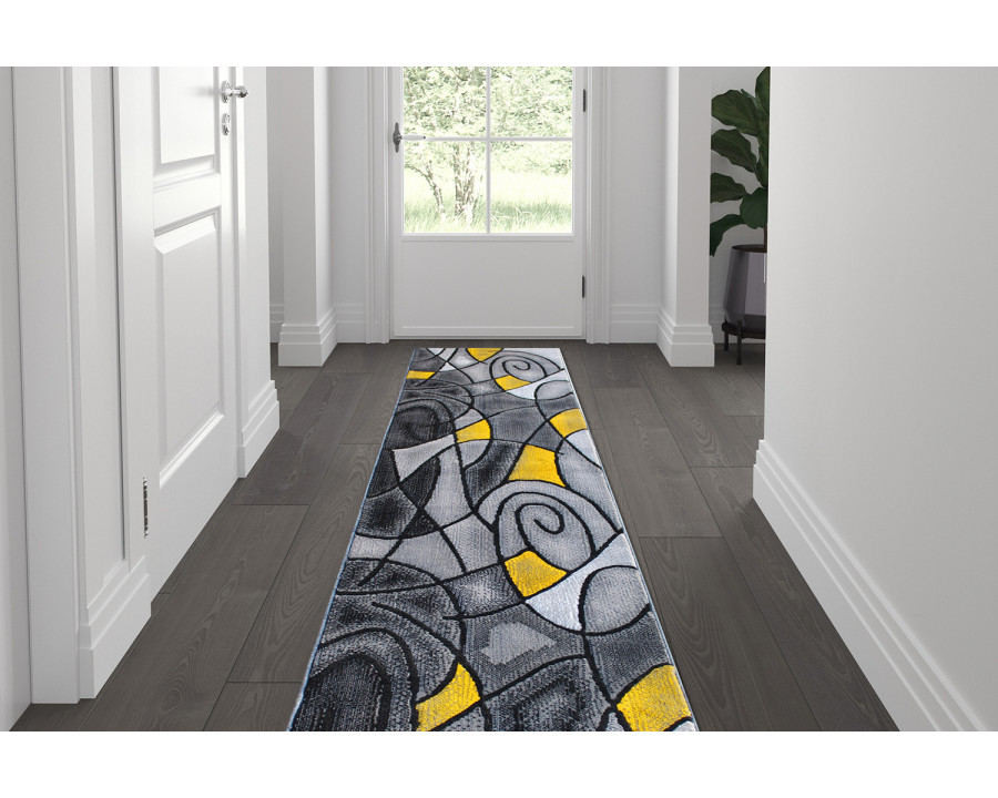 BLNK Jubilee Collection Abstract Olefin Area Rug with Jute Backing - Yellow, 2'W x 7'L