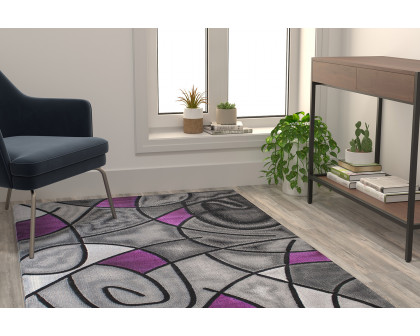 BLNK Jubilee Collection Abstract Olefin Area Rug with Jute Backing - Purple, 3'W x 5'L